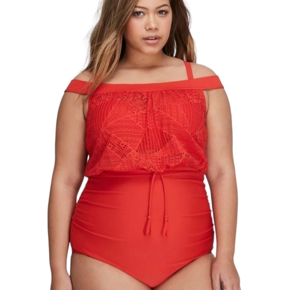 Lane Bryant Crochet Blouson One Piece Swimsuit- 42DD